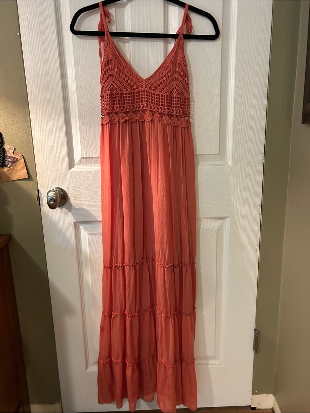 Crochet-Top Maxi Dress in Coral